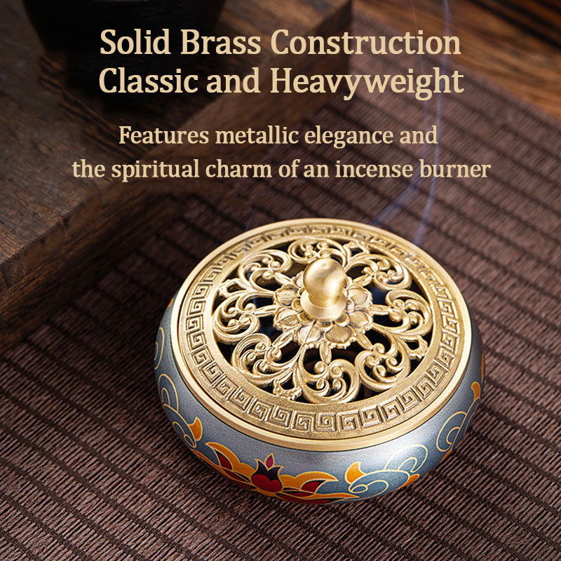 Hand-Painted Golden Lotus Brass Incense Burner