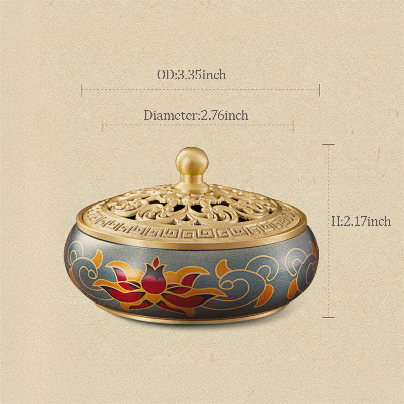 Hand-Painted Golden Lotus Brass Incense Burner