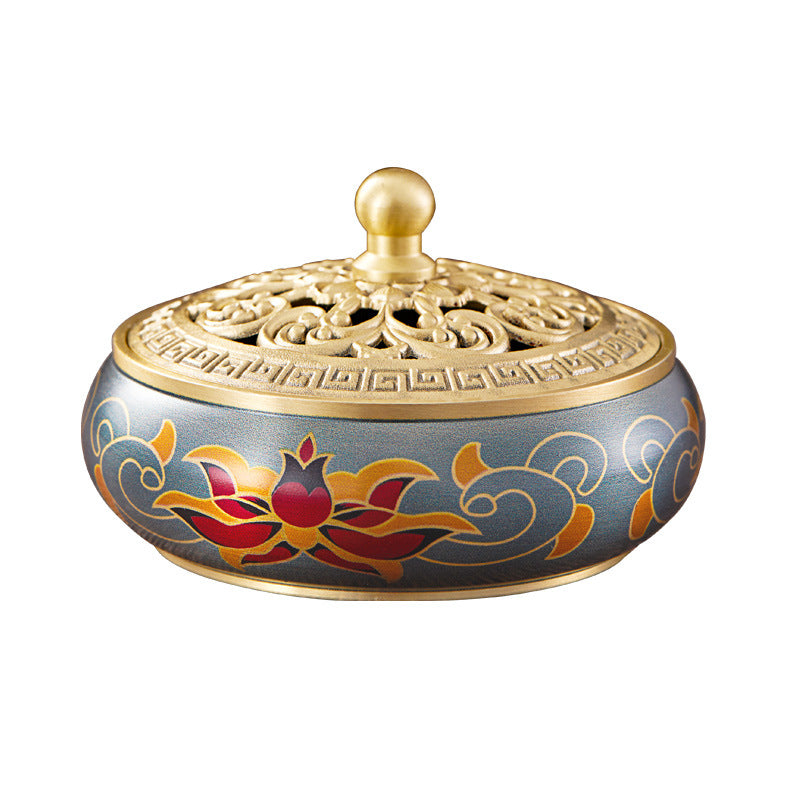Hand-Painted Golden Lotus Brass Incense Burner